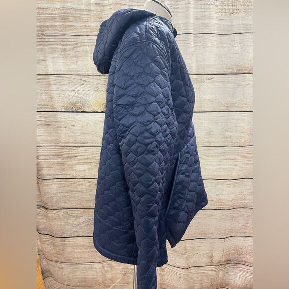 Quilted navy blue zipper hoodie jacket - Picture 2 of 10